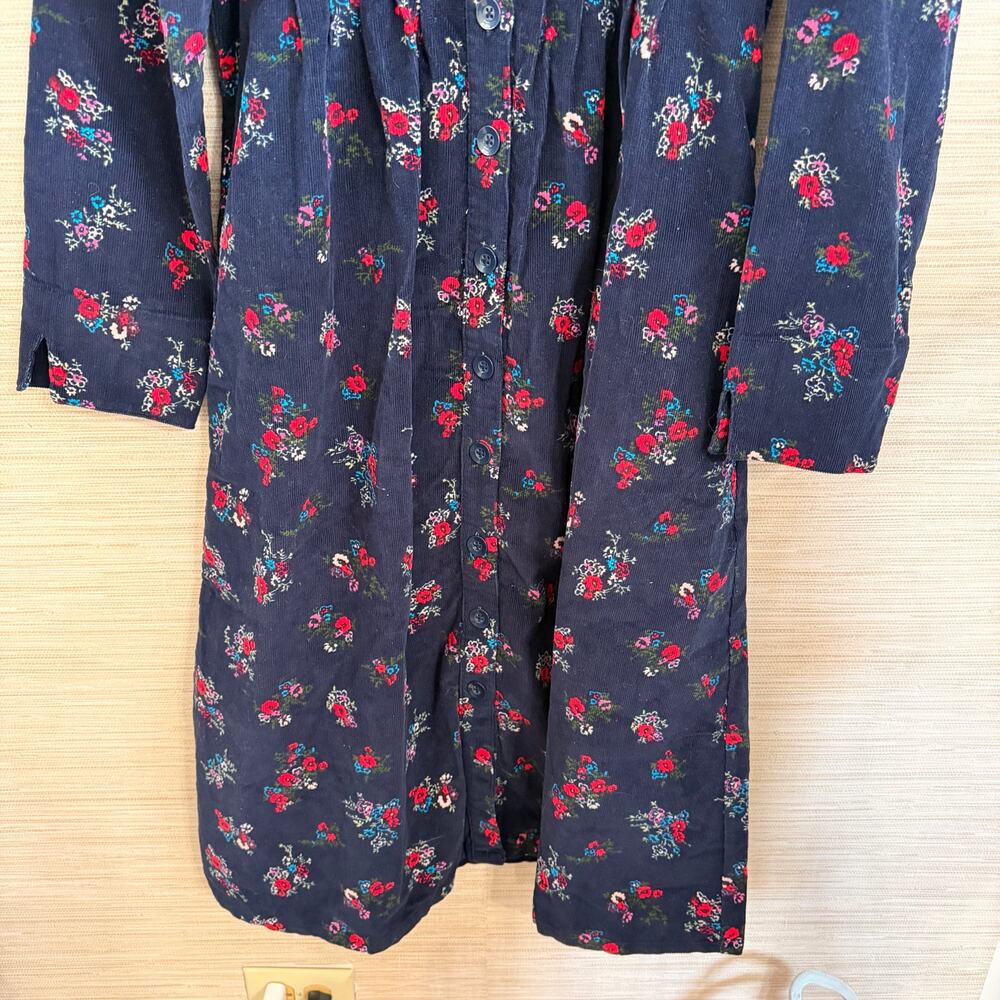 The Vermont Country Store Pintuck Cotton Corduroy dress Navy Floral MP NWT - Picture 3 of 7